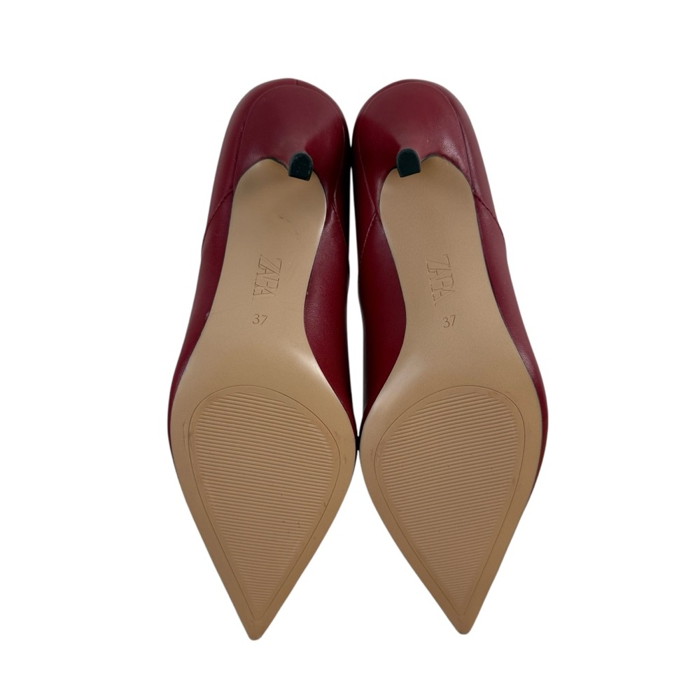 ZARA Red Pointed Toe Heels Pumps Leather Blogger Favorite Sz 37EU 6.5US - Picture 8 of 10